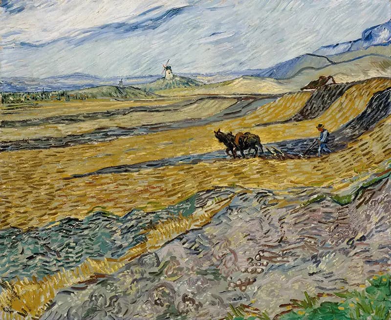 Bức tranh Enclosed Field with Ploughman - Vincent van Gogh (1889)
